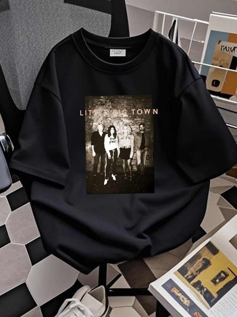 Little Big Town - Camisa negra - M. Versátil, ligeramente estilizada, veraniega, gráfica, informal, suave, unisex, cómoda, para hombre, a la moda y con estilo._voghion.com