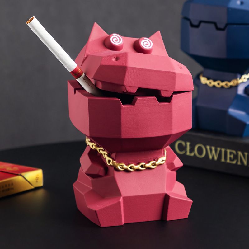 Cenicero de hipopótamo con tapa, diseño de personalidad creativa de alta gama, estilo moderno, adorno de dibujos animados para el hogar, la sala de estar y la oficina._voghion.com