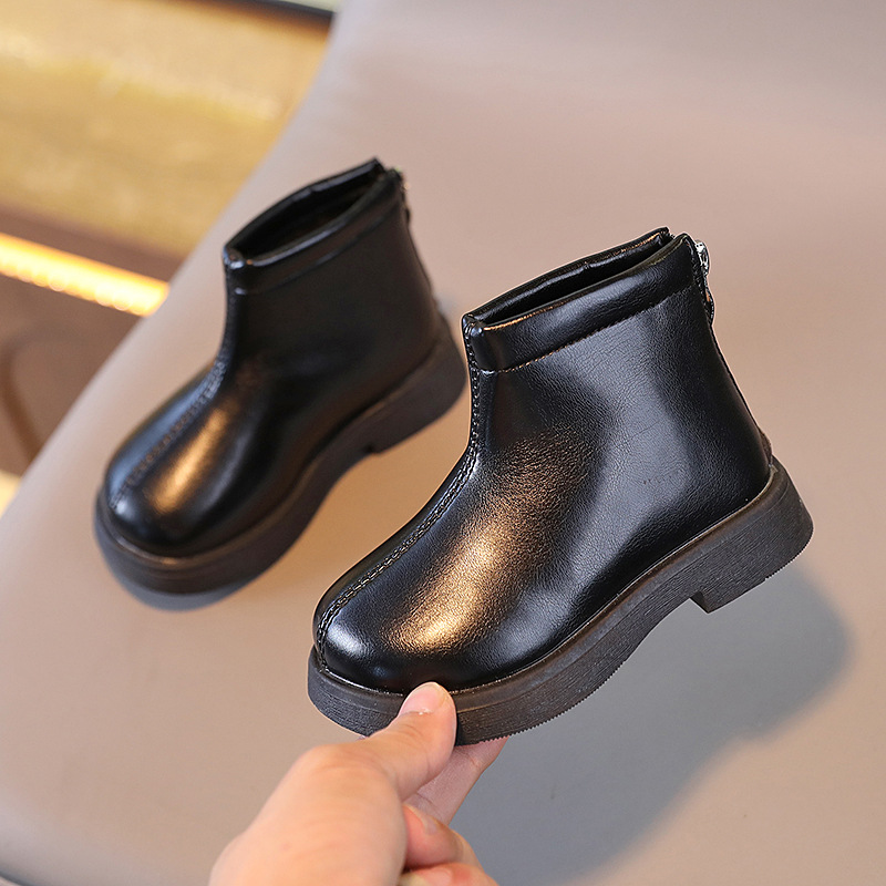 Bottes Ermian pour enfants, style britannique, en coton, en cuir, coupe-vent, chaudes et tendance._voghion.com