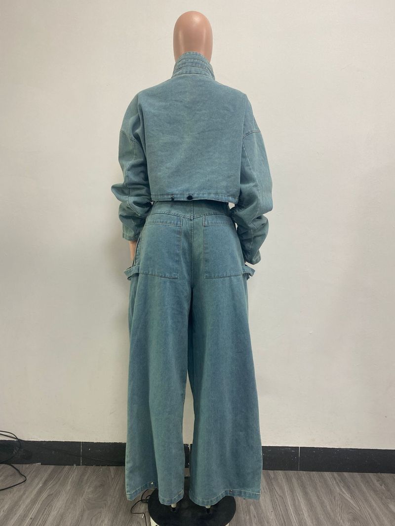 Dameskleding Mode Losse Casual Korte Jas Wijde Pijpen Broek Denim Pak Dames Tweedelig Pak_voghion.com