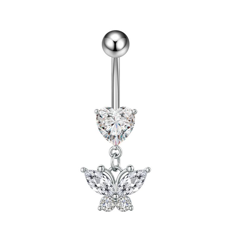 Anello per ombelico in zircone con perla di ciliegia, da donna, a forma di freccia a forma di luna nel cuore, in acciaio inossidabile_voghion.com
