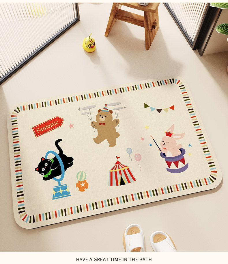 Tappetino antiscivolo per ingresso WC assorbente ad asciugatura rapida per bagno, resistente allo sporco, con cartoni animati_voghion.com