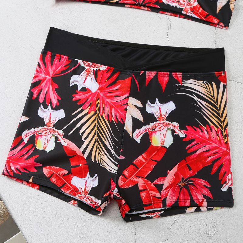2024 New Printed Skirt Conservative Women's Split High Waist Tankini Swimsuit_voghion.com