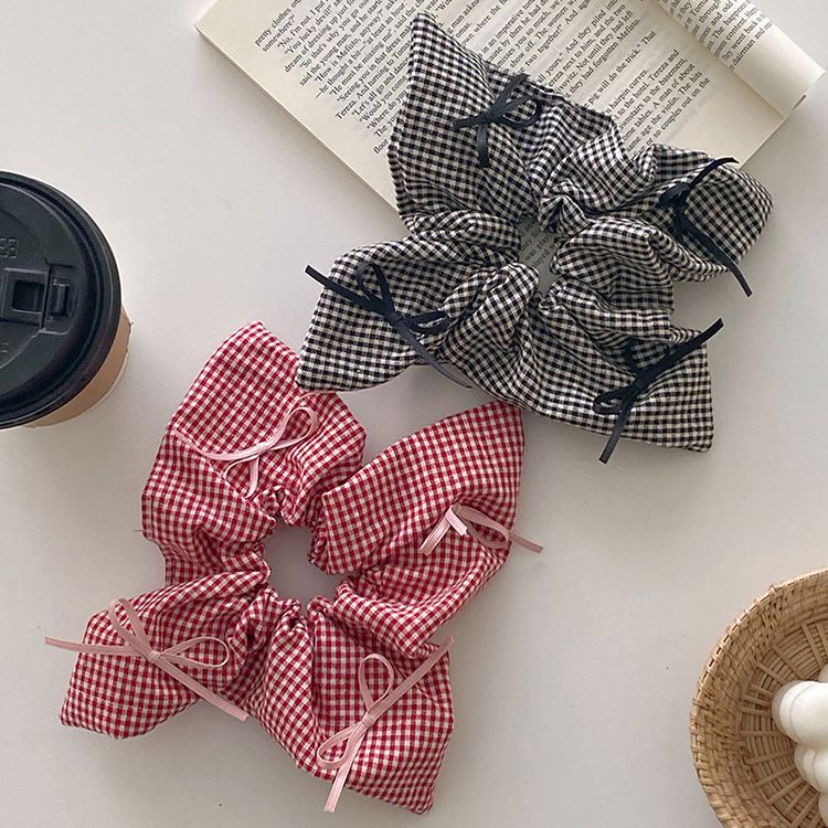 Fascia per capelli con fiocco in stile balletto, per intestino crasso, da donna, 2024, nuova fascia quadrata scozzese, accessori per capelli a forma di palla_voghion.com