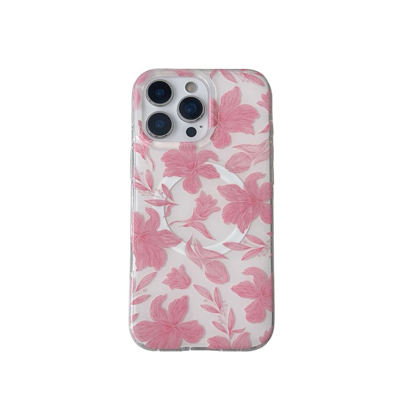 Étui magnétique avec support pour iPhone 15, 16 Pro Max et 14 Motif fleurs fraîches de style coréen_voghion.com