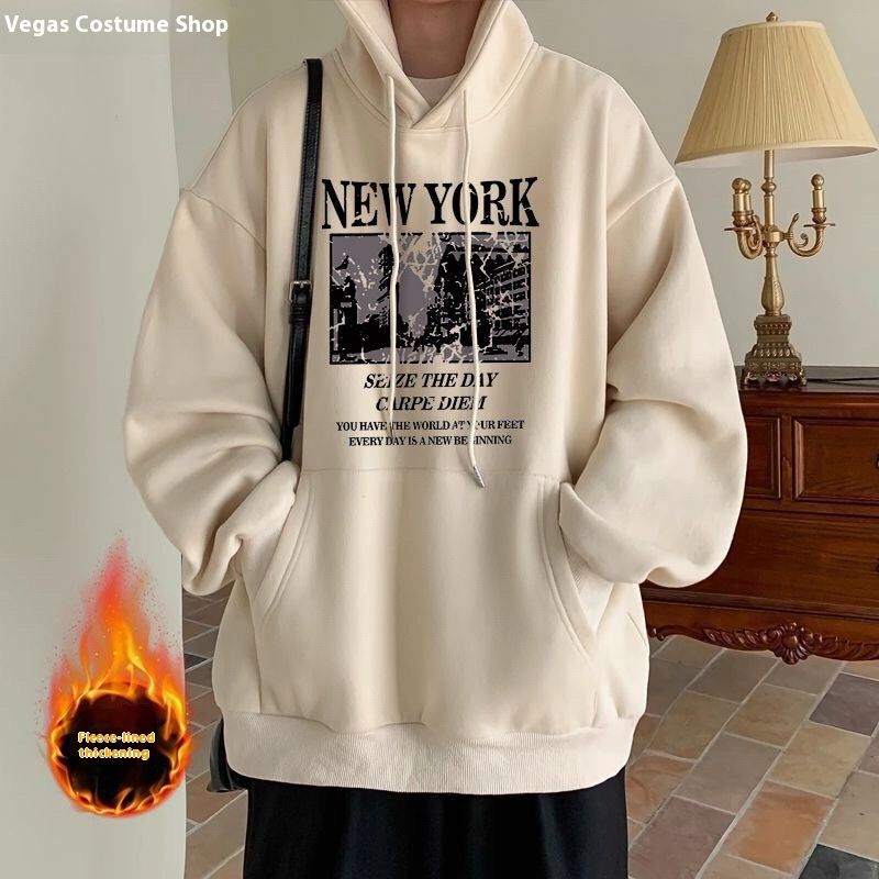 Hoodie with thickened fleece for 2024 autumn winter new style, cool trendy, loose and versatile hooded 12_voghion.com