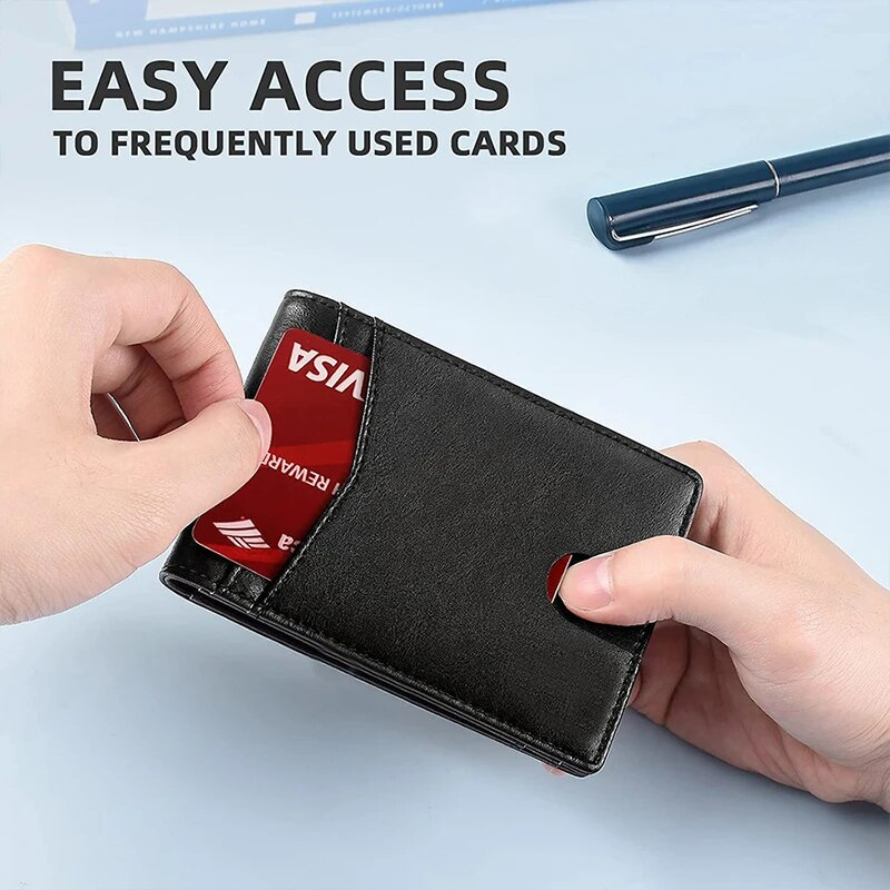 Rfid Carbon Fiber Leather Airtag Wallets Credit Card Holder Air Tag Purse Black Minimalist Wallet For Men_voghion.com