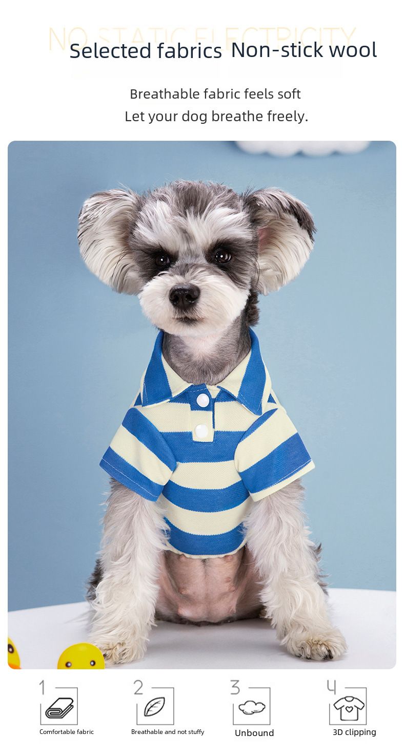 2023 Nya Hund Vår- och Sommarpolotröja Randig Pärlhalsband Elastisk T-shirt Katt Randiga Kläder_voghion.com