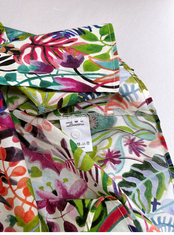 French niche art tropical rainforest plant print loose commuting slimming versatile straight tube long sleeved shirt_voghion.com