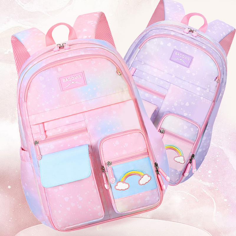 Zaino per ragazze Zaino per studenti arcobaleno Zaino per libri scolastici con tasche multiple di grande capacità con apertura a 180 gradi_voghion.com