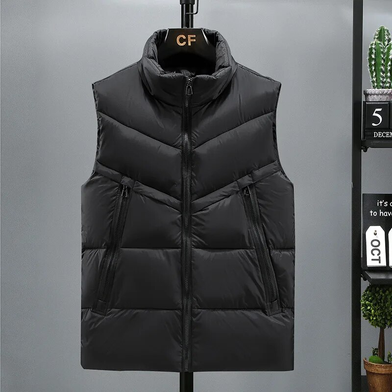 Plus Size S-7XL 8XL Autumn Winter Parkas Vest Men Korean Fashion Stand Collar Zipper Pockets Orange Vest Windbreaker Waistcoat_voghion.com