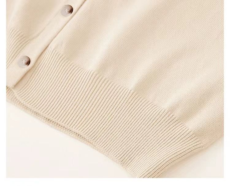 Damenbekleidung Strickjacke mit Bärenstickerei, schmales und vielseitiges Langarmoberteil_voghion.com
