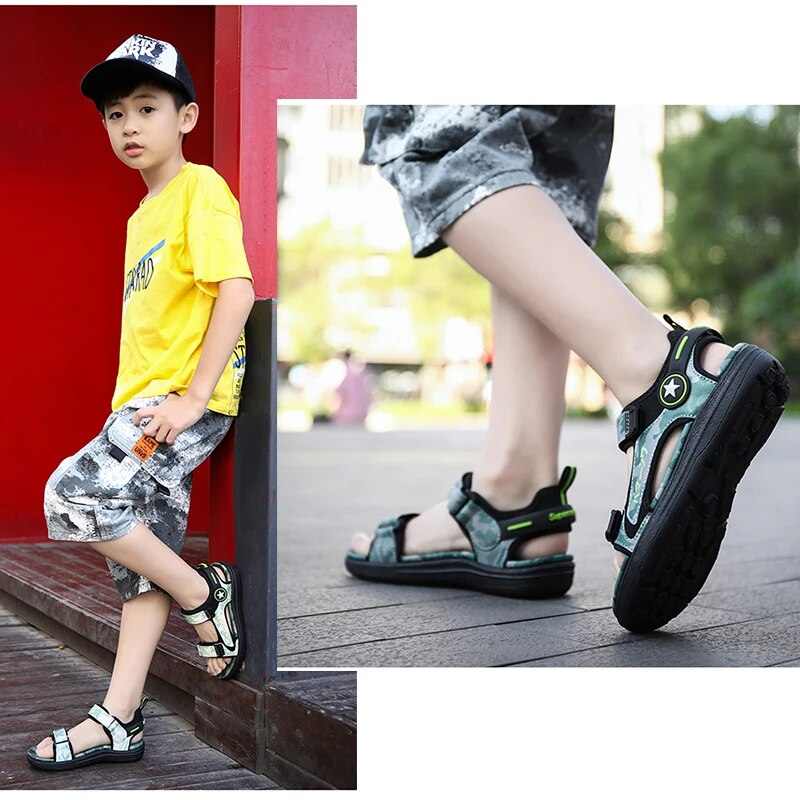 Estate spiaggia bambini, scarpe alla moda per ragazzi 5-16 anni, no ALD, outdoor, ombre astronomiche, sandali in cuoio_voghion.com