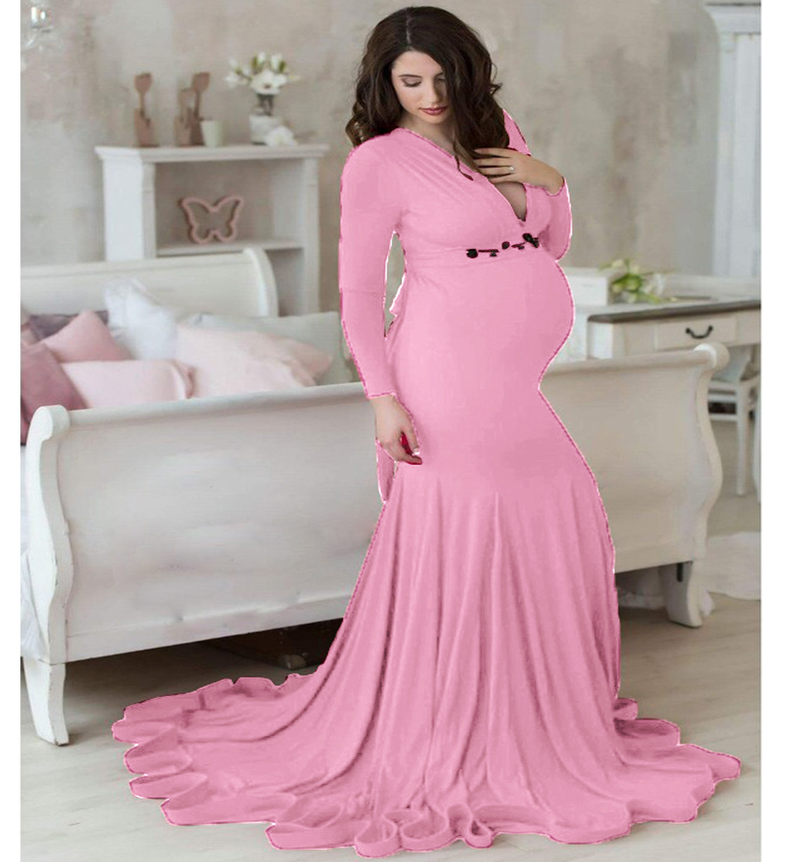 Abito da sera premaman in cotone mercerizzato con scollo a V, maniche lunghe, abito da fotografia_voghion.com