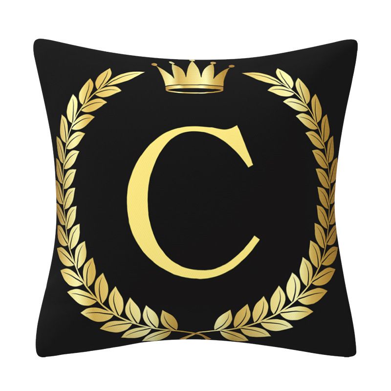 Black And Gold Alphanumeric Print Home Decor Sofa Cushion Pillow_voghion.com