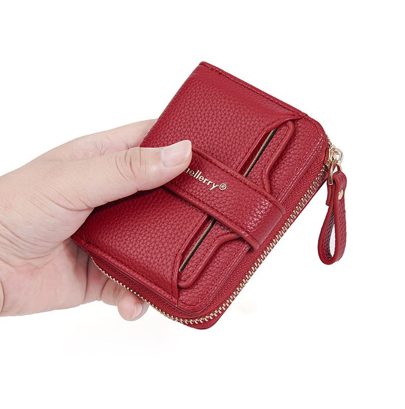 Nuovo portafoglio da donna - Portamonete corto con cerniera, scomparti multi-carta e pelle martellata_voghion.com