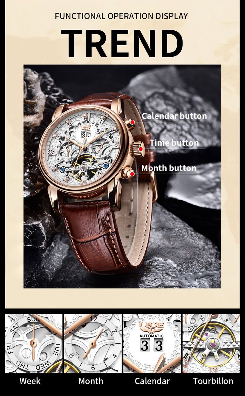 Orologio meccanico automatico scheletrato classico da uomo, impermeabile, cassa in acciaio inossidabile, vetro minerale, resistente all'acqua fino a 30 m, stile business_voghion.com