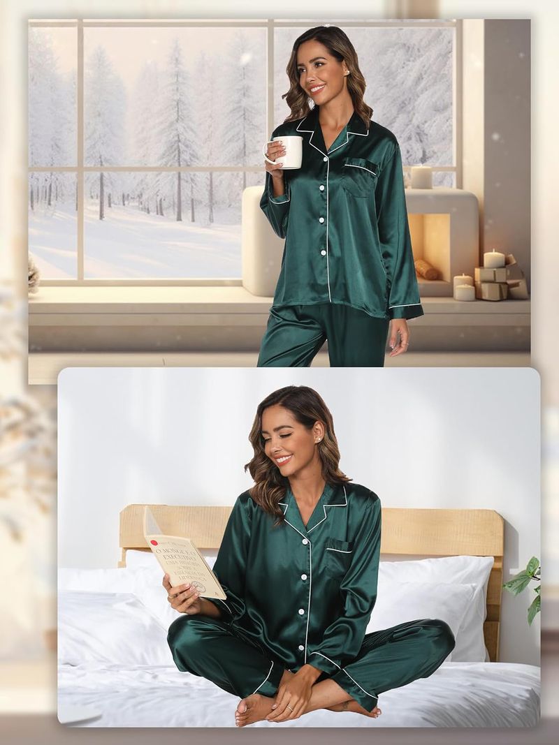 Grenzüberschreitende unabhängige Station Neue Ice Silk Pyjamas Damen Zweiteiler Langarm Seide Plus Size Damen Homewear_voghion.com