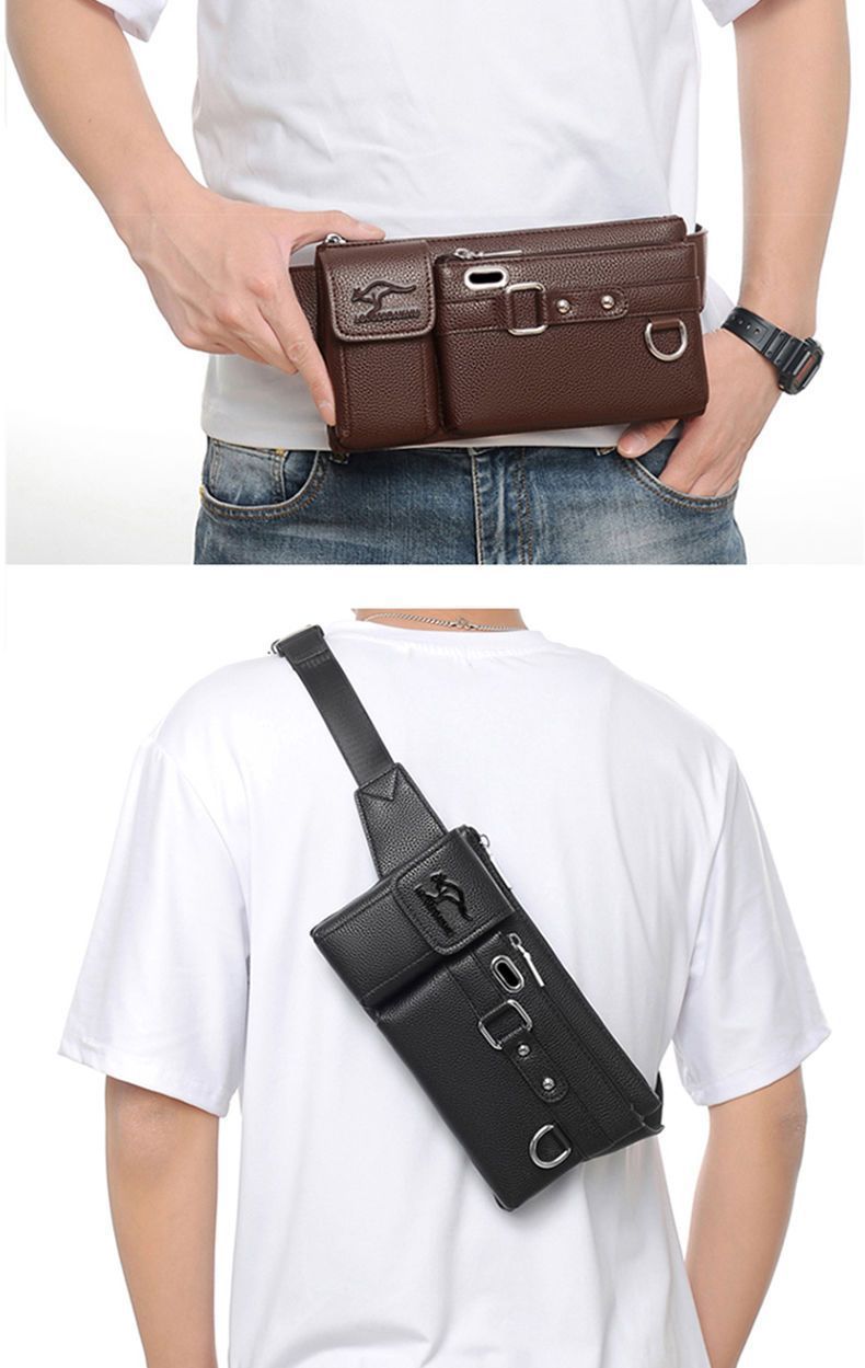 Krūškurvja soma Vīriešu ādas tekstūras ūdensnecaurlaidīga jostasvieta Trend Lielas ietilpības daudzfunkcionāla Crossbody soma_voghion.com