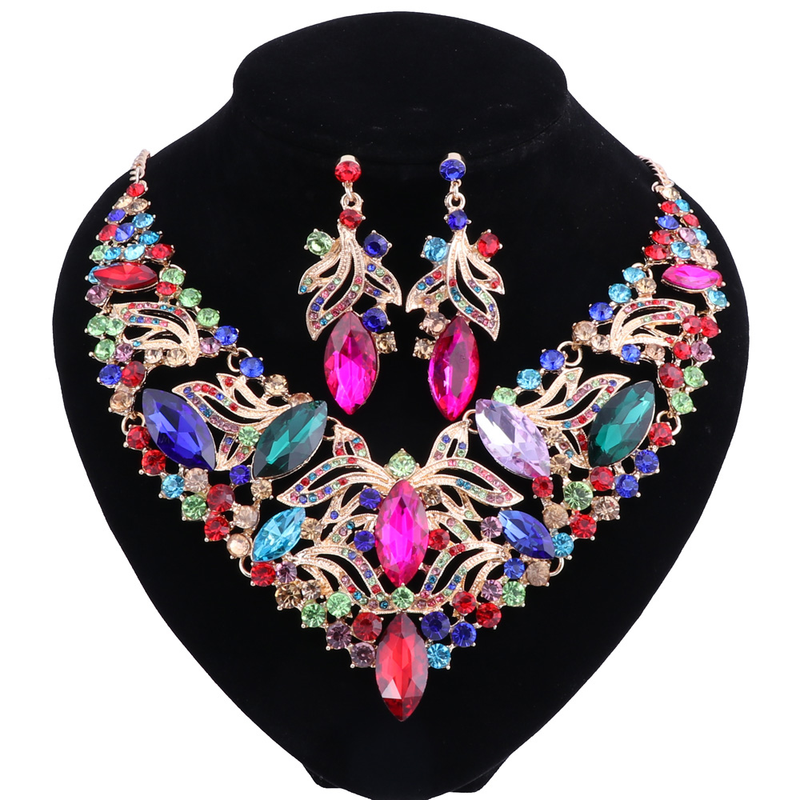 Muoti Teardrop tekojalokivi Crystal Choker kaulakoru naisille Statement kaulus kaulakorut korvakoru hääjuhla korusetit_voghion.com