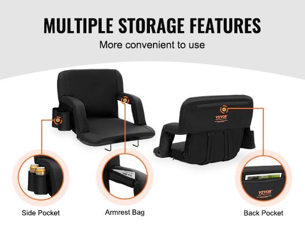 VEVOR Stadium Seat With Back Support, Wide Bleacher Seat Backs, Folding Padded Cushion Stadium Chair, Portable Reclining Chairs With Hook Pocket Cupholder, Ideal For Sport Event Beach Concert (2 Set)_voghion.com