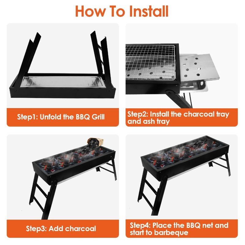 Setup Net Picnic Stainless Grill Foldable Charcoal BBQ Portable Camping Barbecue Outdoor Tabletop Pa For Steel Grill Easy Grill_voghion.com