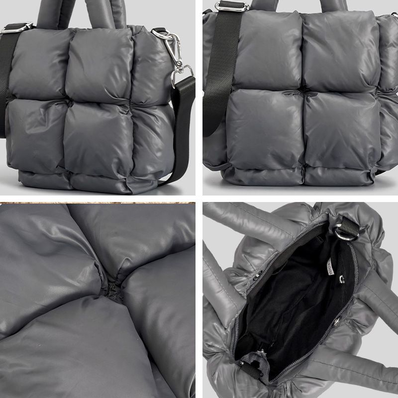 Damentaschen Neue kleine Umhängetasche aus Daunenbaumwolle mit schlichtem Design, weiche Umhängetasche mit karierter Füllung, Schulterhandtasche, Damentasche_voghion.com