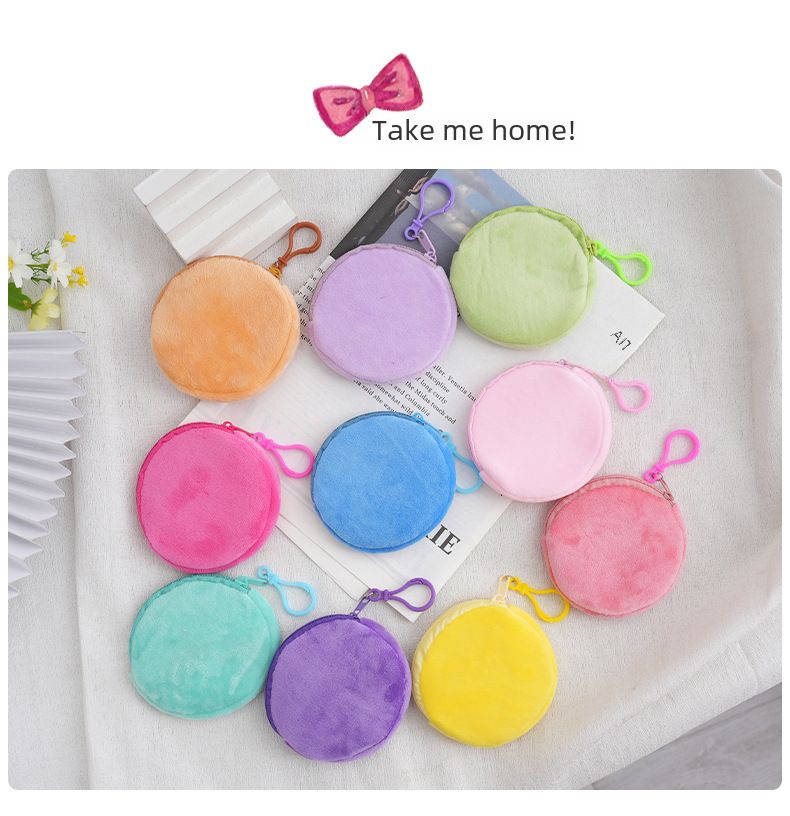 Candy Color Plush Round Coin Purse Keychain Cute Wallet Ladies ID Card Bag Simple Coin Bag Wholesale_voghion.com