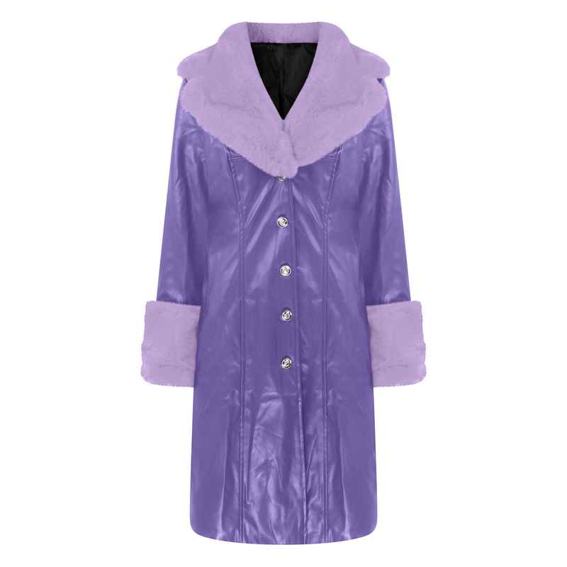 Chaqueta de PU para mujer, abrigo largo con solapa, cuello de piel, temperamento, cremallera, ropa para mujer_voghion.com