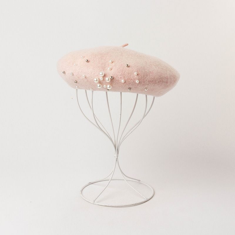 Žhavý výprodej COKK podzim/zima vlněný s perlovými korálky malířský růžový baret ženy chapeau femme módní gorras francouzský klobouk kapota_voghion.com