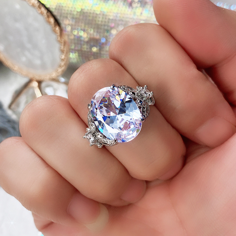 Cao Shi's New Super Large Oval Zircon Women's Simple And Exquisite Butterfly Ring Hand Jewelry_voghion.com