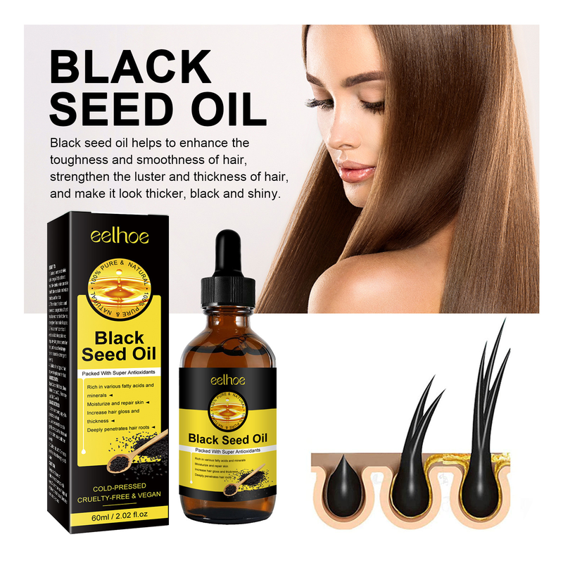 l'olio di semi neri può migliorare la secchezza irritabile, nutrire, riparare i danni, prevenire la caduta dei capelli, capelli densi ed essenziali,_voghion.com