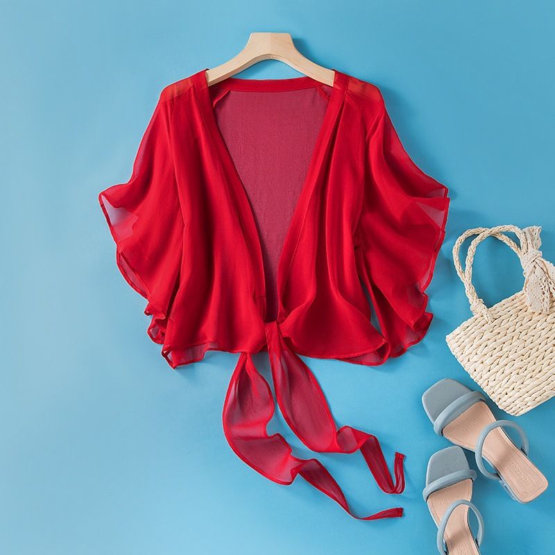 Koreanischer Stil: Neuer kurzer Mantel/Schal, Damen-Top/Cardigan, klein, zum Binden, Sommer, ärmellos, locker, aus echter Maulbeerseide_voghion.com