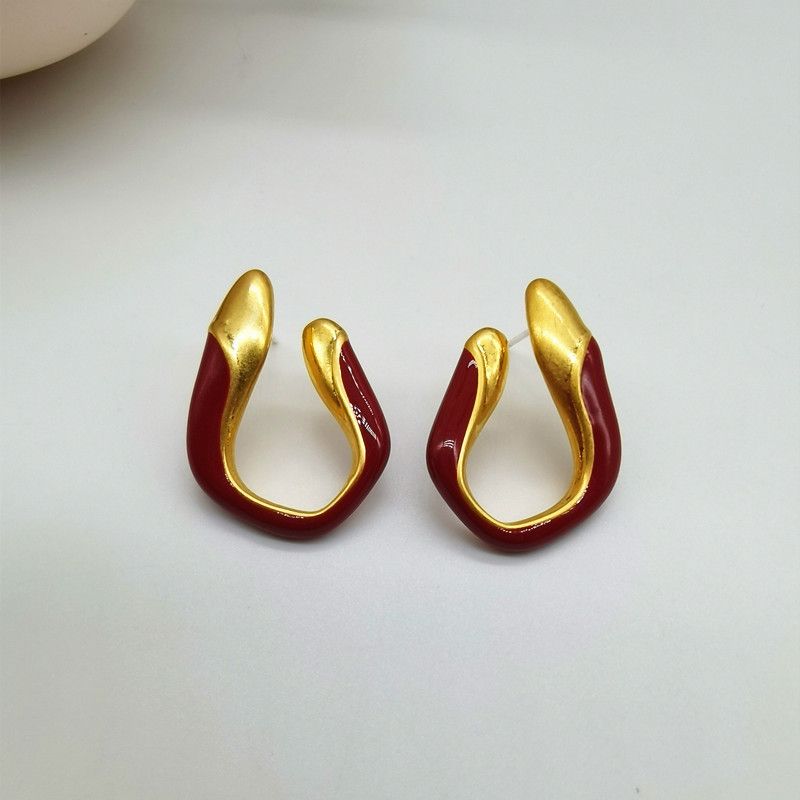 Europäische und amerikanische minimalistische Retro-Ohrringe mit langsamen Namen, Ohrringe mit Emaille-Glasur, geometrische Ohrringe und Accessoires aus echtem Gold_voghion.com