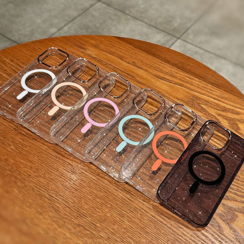 Glitter Magnetic Phone Case For IPhone 15/16 - Premium Electroplated Transparent Cover With Large Camera Cutouts (Gold Sparkle)_voghion.com