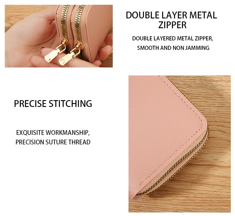 Double Zipper Organ Card Bag, Female Card Clip, Anti-theft Certificate, Multi-card Position Card Bag, Male Short Large-capacity Organ Bag Card Holder._voghion.com