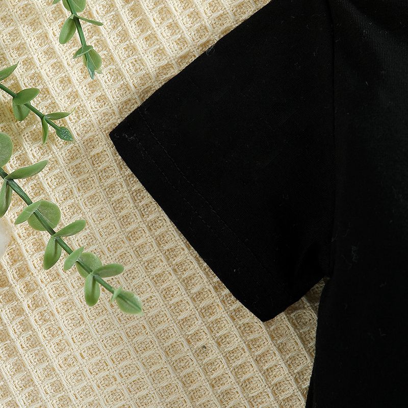 Toddler Boys Clothing Fashion Boys Short sleeved Suit Summer Children's Letter Black T shirt Denim Shorts Two piece Suit_voghion.com