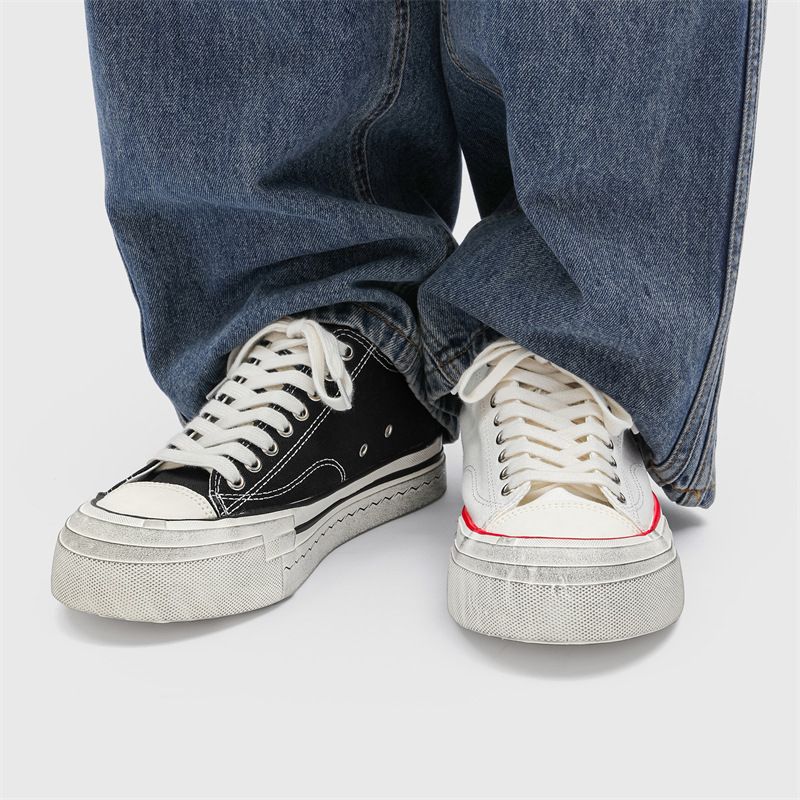 Scarpe da uomo nuove, alla moda, di nicchia, versatili, estive, con testa grande, vecchie, vulcanizzate, basse, in tela con rialzo per l'altezza_voghion.com