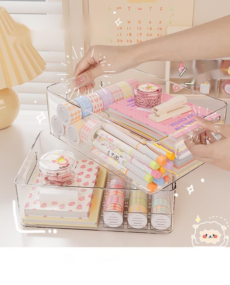 Desktop Storage Cosmetics Organizing Basket Dormitory Snacks Small Sundries Plastic Rectangular Acrylic Transparent Box_voghion.com