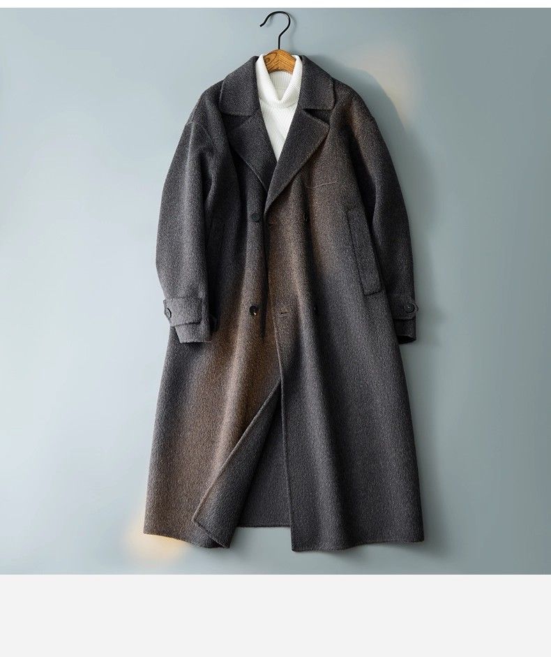 Double-Sided Woolen Mid-Length Coat For Men, Korean Style, Loose Fit, Turn-Down Collar, Casual Versatile Full Wool Suit_voghion.com
