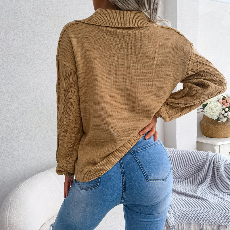 Maglione lavorato a maglia con maniche a lanterna e risvolto casual autunno e inverno 2023 da donna_voghion.com