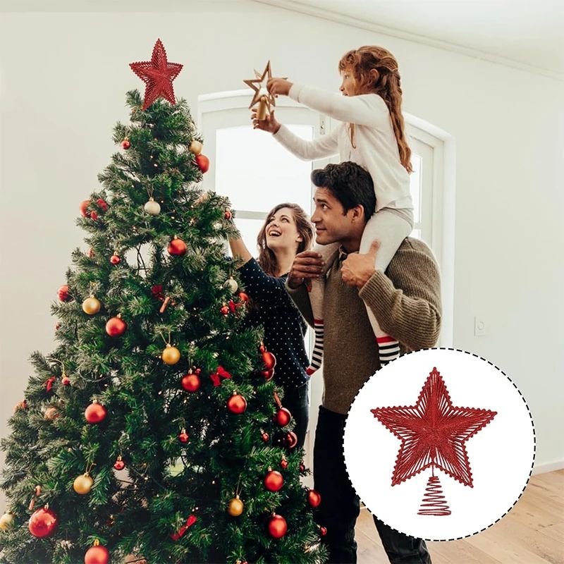 25cm Christmas Tree Top Glitter Gold Silver Star Home Xmas Tree Ornaments Christmas Decoration For Home 2024 Natal New Year 2025_voghion.com