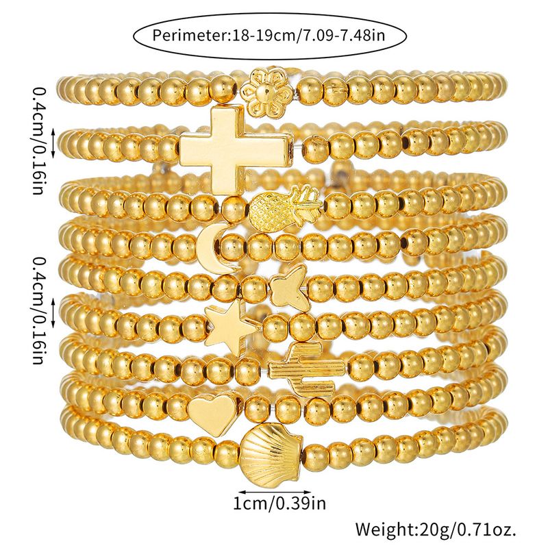Beaded Stacked Bracelet Female Elastic Moon Cross Cactus Shell Love Bracelet Female_voghion.com