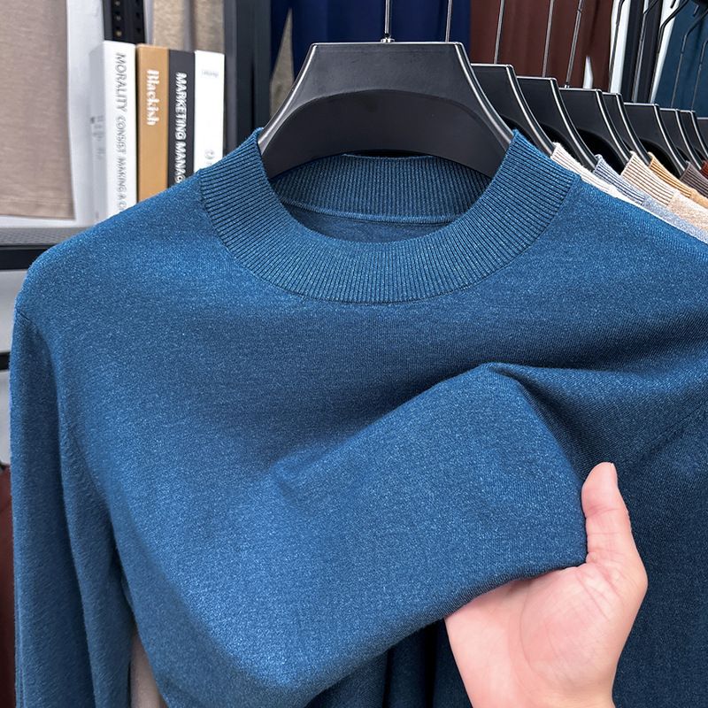 Maglione da uomo a maniche lunghe con collo alto in lana merino e seta di gelso sottile, nuovo modello primaverile_voghion.com