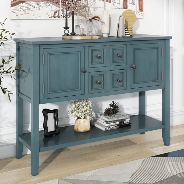 TREXM Cambridge Series Ample Storage Vintage Console Table With Four Small Drawers And Bottom Shelf For Living Rooms, Entrances And Kitchens (Dark B_voghion.com