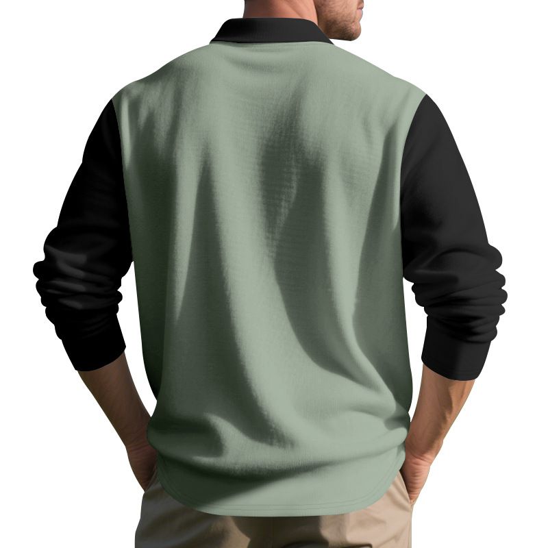 Camicia a maniche lunghe con risvolto e bottoni, casual, da golf, autunnale, da uomo, in tinta unita_voghion.com
