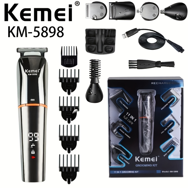 Kemei KM-5898 Kit per la cura dei capelli 11 IN 1 all'ingrosso per parrucchiere tagliacapelli lavabile e ricaricabile per uomo_voghion.com