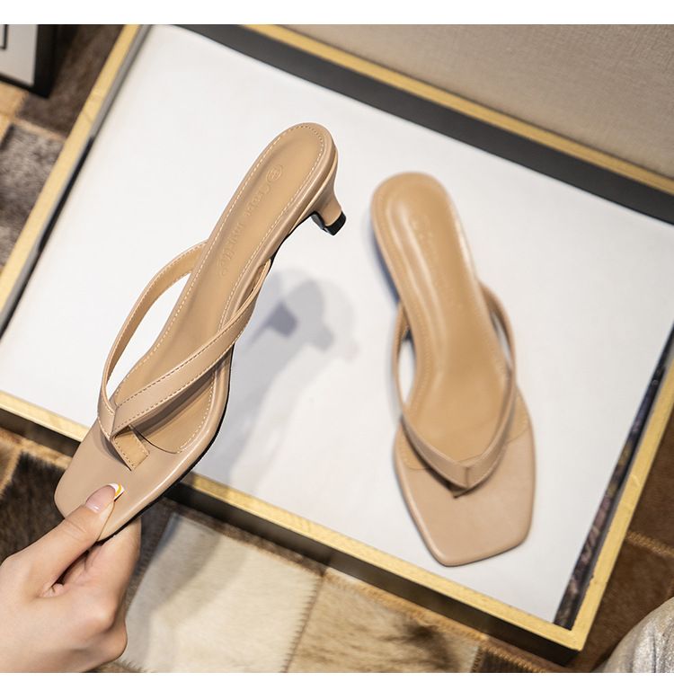 Square Flip-Flops French Style Kitten Women New Summer Mid-High Toe Clip Thin Heel Sandals For Utdoor Wear_voghion.com