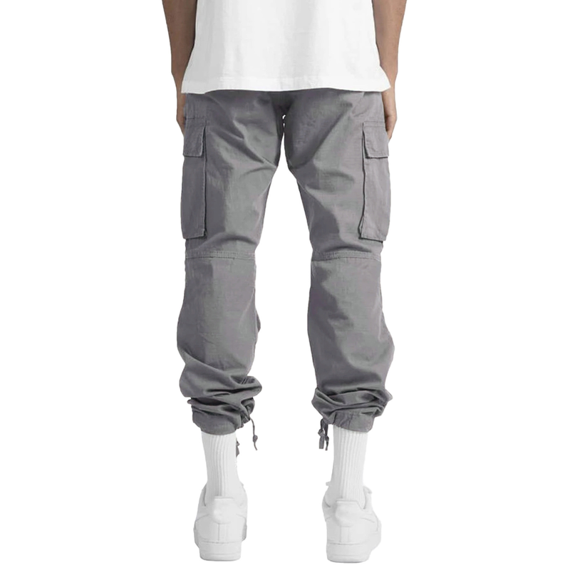 Calça cargo masculina amarrada com vários bolsos casual_voghion.com