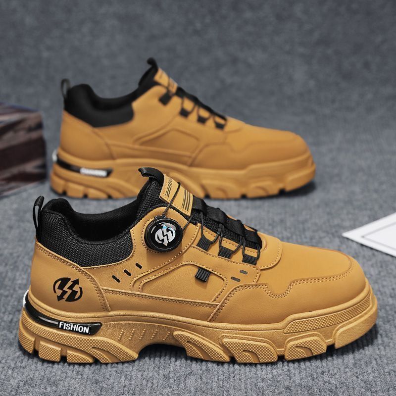 Men's Casual Slip-On Shoes With Rotating Buckle, Waterproof Work Boots For Outdoor Activities, Anti-Slip Rubber Sole, Comfortable Low-Top Sneakers_voghion.com